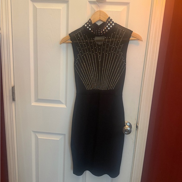 Black Mini Dress with Rhinestones - Picture 2 of 10